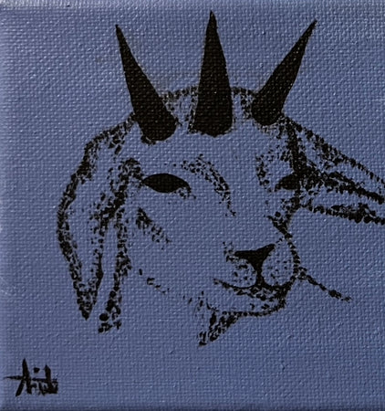 Mini Punk Goat Painting, Blue Stippling